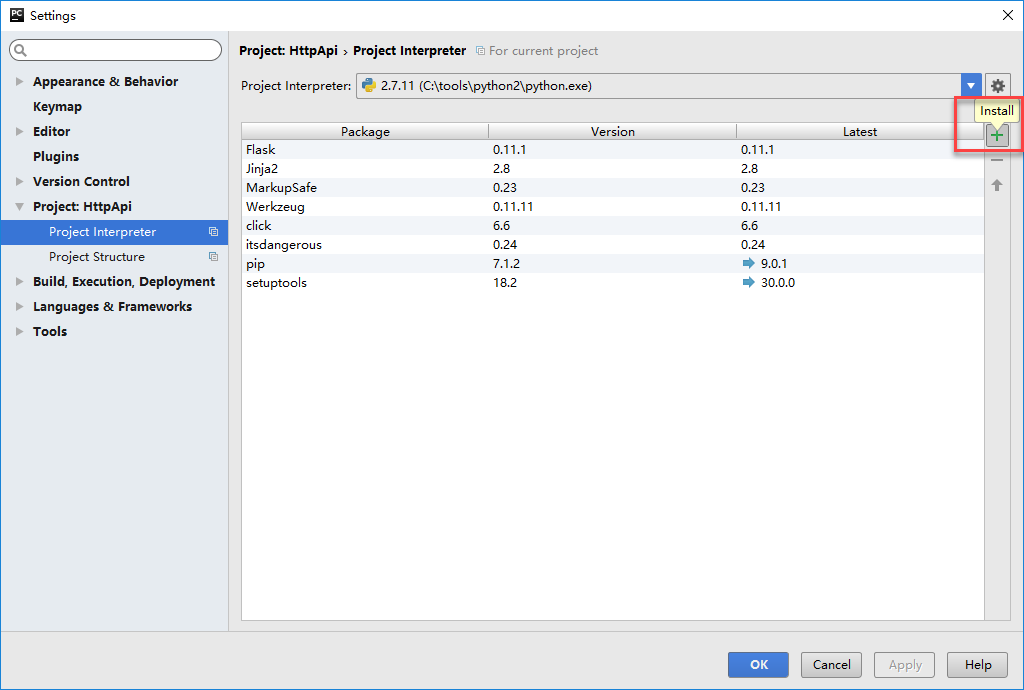 Python搭建HTTP服务器：PyCharm安装Flask等库